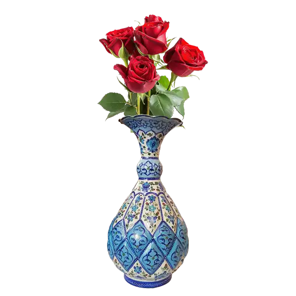 گلدان میناکاری با گل طبیعی رز