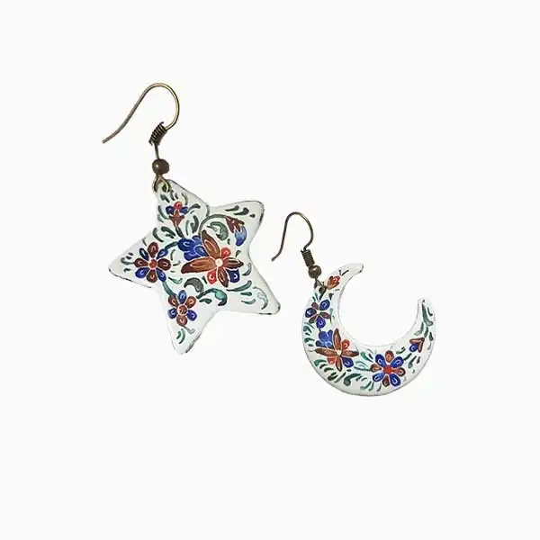 moon-star-enamel-earrings گوشواره میناکاری ماه و ستاره