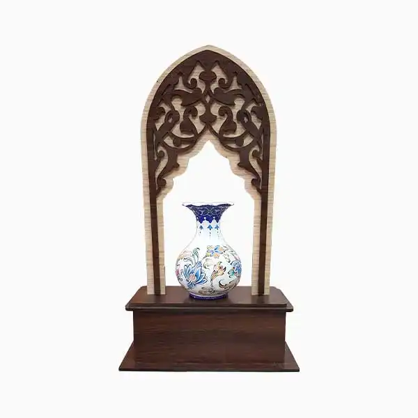 عکس تندیس گلدان میناکاری مدل محراب با گلدان میناکاری 8 سانتی