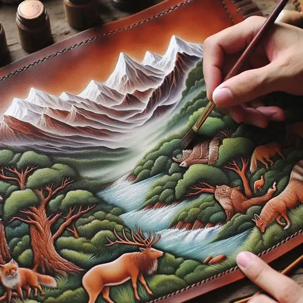 نقاشی روی چرم با رنگ پارچه