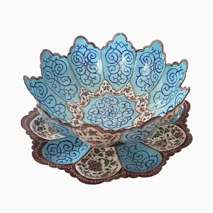 کاسه بشقاب مسی میناکاری