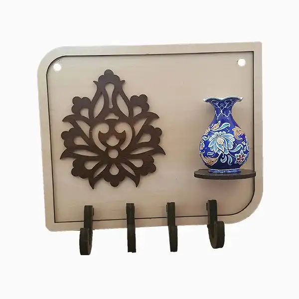 wooden key holder with enamel vase (3) جاکلیدی میناکاری با گلدان