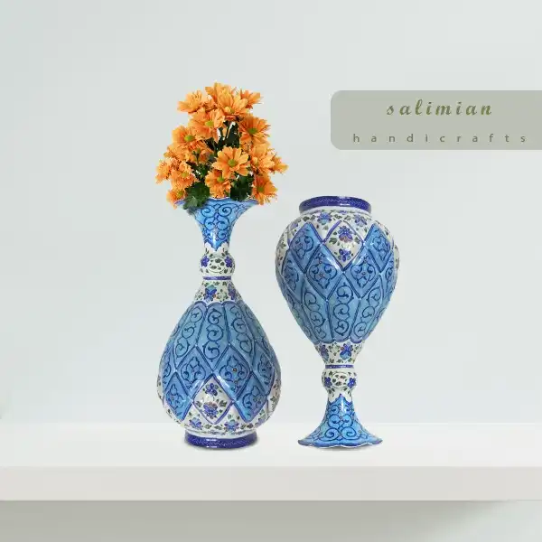 عکس گلدان میناکاری مسی با لعاب درخشان و رنگ های جذاب