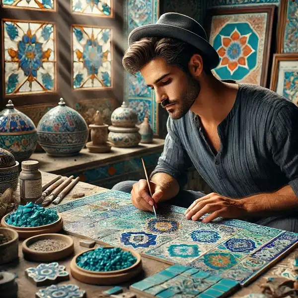 کاشی کاری شیراز، نمونه‌ای از صنایع دستی شیراز که در آن هنرمندان با رنگ‌های زیبا و طرح‌های پیچیده، کاشی‌های هنری را برای تزئین بناها و فضاهای مختلف خلق می‌کنند.