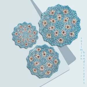 بشقاب میناکاری سه تایی دست ساز با طراحی های منحصر به فرد، انتخابی زیبا و هنری برای دکوراسیون منزل