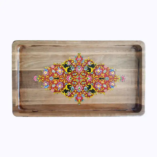 هنر تذهیب روی چوب -سینی چوبی تذهیب کاری شده با روکش ضد آب