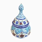 قندان میناکاری فیروزه ای طرح شاه عباسی