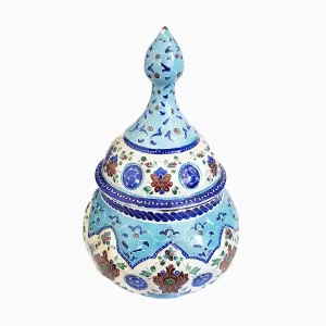 قندان میناکاری فیروزه ای طرح شاه عباسی